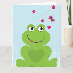 Cute frog en vlinder. kaart