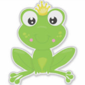 Cute Frog, Green Frog, Crown, Frog Prince Sticker (Voorkant)