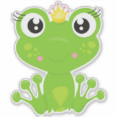 Cute Frog, Green Frog, Frog Princess, Crown Sticker (Voorkant)