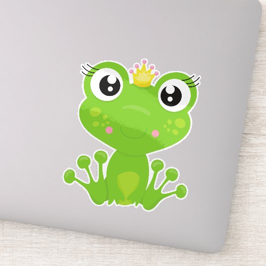 Cute Frog, Green Frog, Frog Princess, Crown Sticker (Detail)