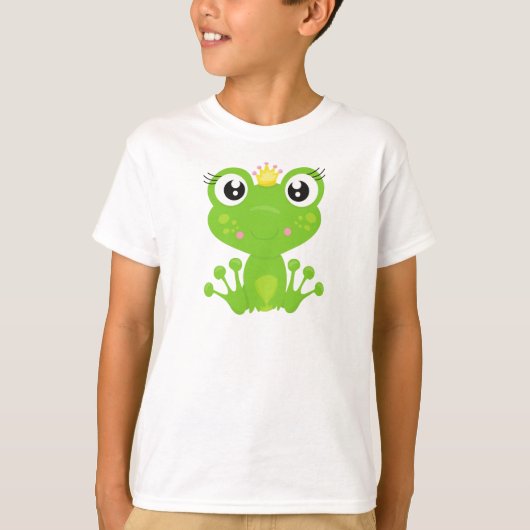 Cute Frog, Green Frog, Frog Princess, Crown T-shirt (Voorkant)