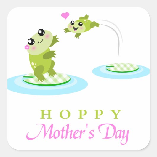 Cute Frog Hoppy Happy Moederdag Vierkante Sticker (Voorkant)