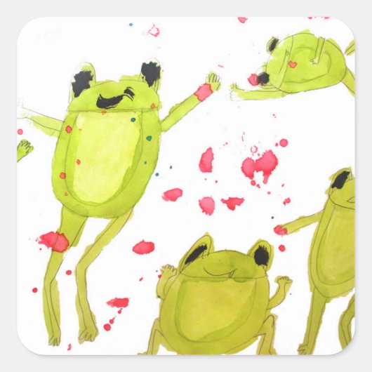 Cute frog-illustratie vierkante sticker (Voorkant)