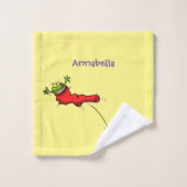 Cute frog in een rode sock springende cartoon bad handdoek (Wasdoekje)