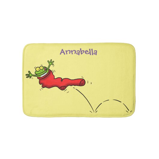 Cute frog in een rode sock springende cartoon badmat (Voorkant)