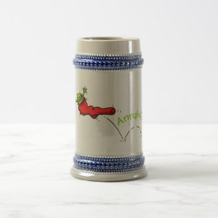 Cute frog in een rode sock springende cartoon bierpul