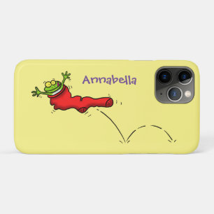 Cute frog in een rode sock springende cartoon iPhone 11 pro hoesje