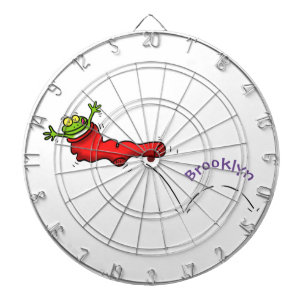 Cute frog in een rode sock springende cartoon dartbord