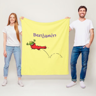 Cute frog in een rode sock springende cartoon fleece deken