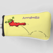 Cute frog in een rode sock springende cartoon golfheadcover (Voorkant)