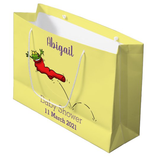 Cute frog in een rode sock springende cartoon groot cadeauzakje (Voorkant Gekanteld)