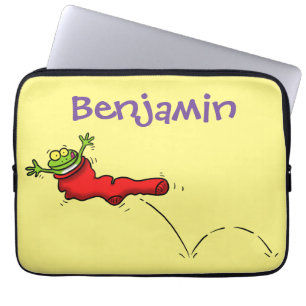 Cute frog in een rode sock springende cartoon laptop sleeve