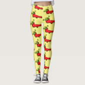 Cute frog in een rode sock springende cartoon leggings (Voorkant)