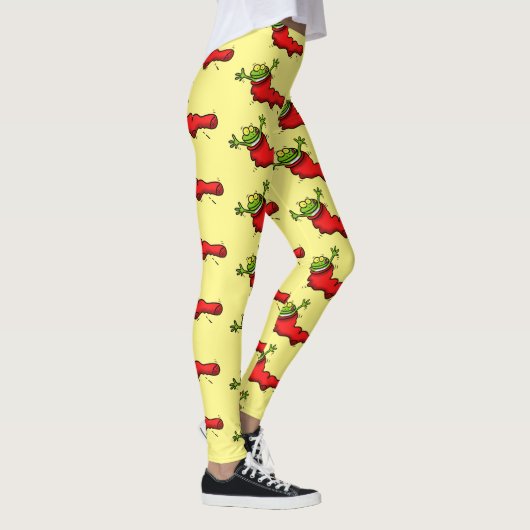 Cute frog in een rode sock springende cartoon leggings (Rechts)