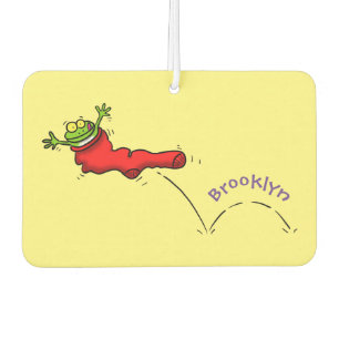 Cute frog in een rode sock springende cartoon luchtverfrisser