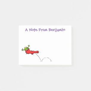 Cute frog in een rode sock springende cartoon post-it® notes