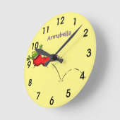 Cute frog in een rode sock springende cartoon ronde klok (Hoek)