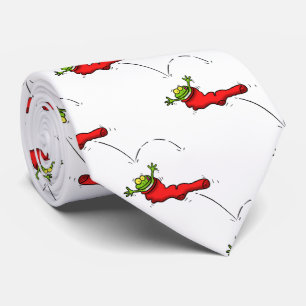 Cute frog in een rode sock springende cartoon stropdas