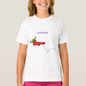 Cute frog in een rode sock springende cartoon t-shirt (Voorkant)