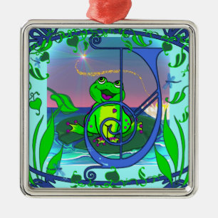 Cute Frog Initiaal J Premium Gift Label/Ornament Metalen Ornament