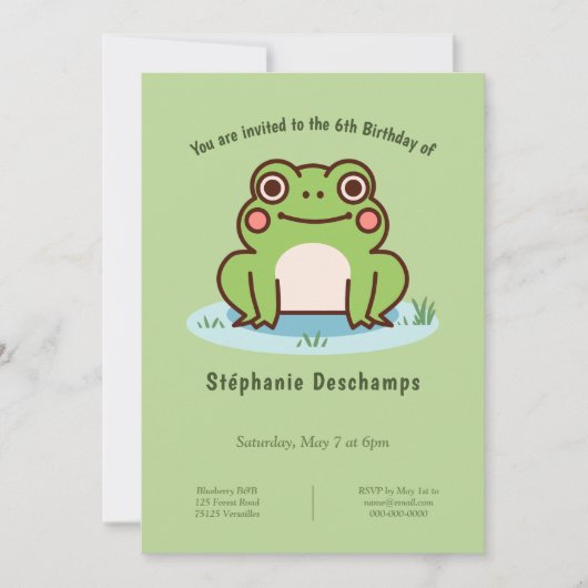 Cute Frog Invitation d'anniversaire (Devant)