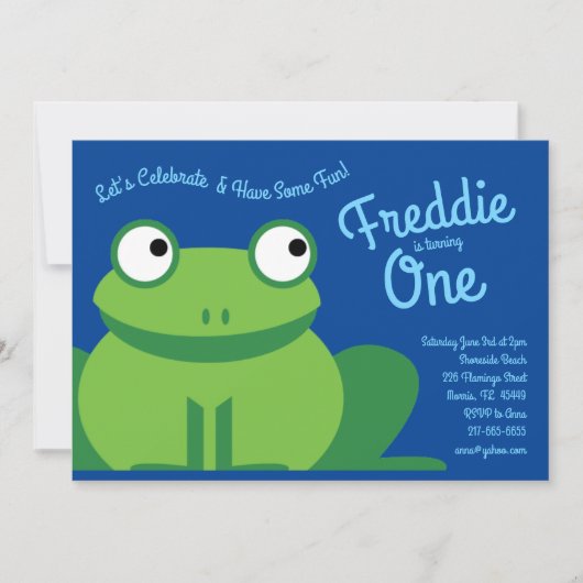 Cute Frog Kids 1er anniversaire Invitations (Devant)