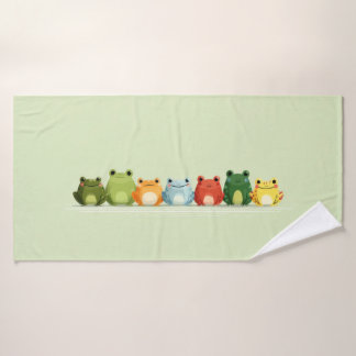 Cute Frog Lineup – Kleurrijke Kawaii Dierenkunst Badhanddoek