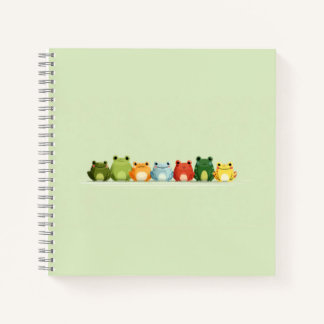 Cute Frog Lineup – Kleurrijke Kawaii Dierenkunst Notitieboek