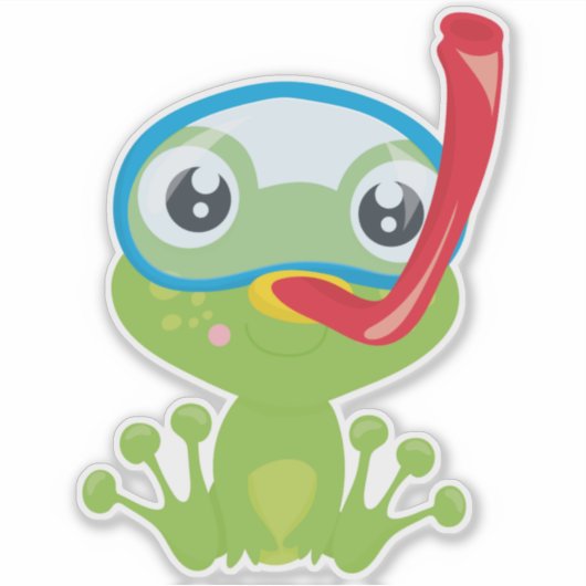 Cute Frog, Little Frog, Green Frog, Snorkel Sticker (Voorkant)