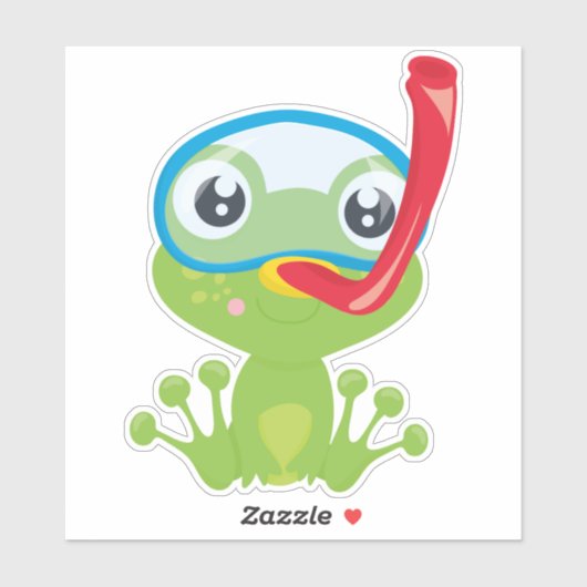Cute Frog, Little Frog, Green Frog, Snorkel Sticker (Vel)