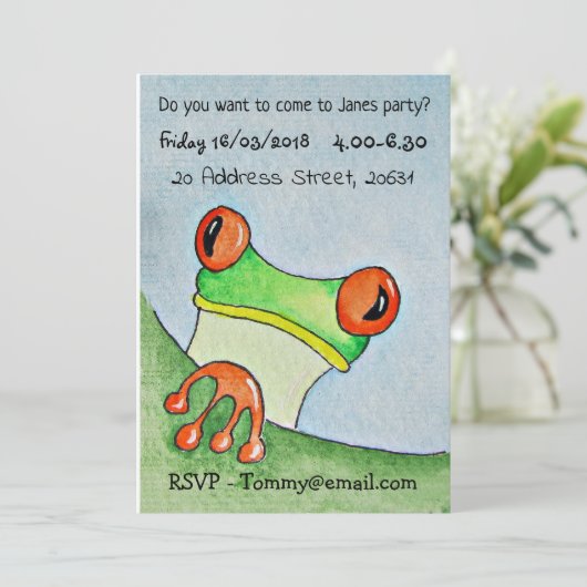 Cute Frog Party nodigt uit Kaart (Staand voorkant)