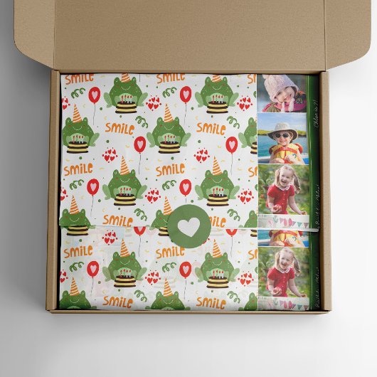 Cute Frog Pattern Smile Text Happy Birthday Foto Tissuepapier