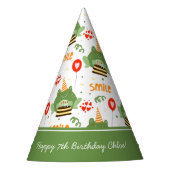 Cute Frog Pattern Smile Text Happy Birthday w Name Feesthoedjes (Voorkant)