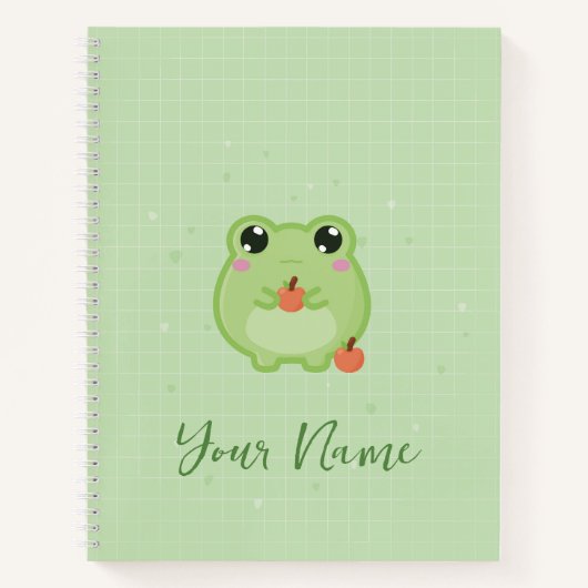 Cute frog Personalised notebook, green journal (Devant)