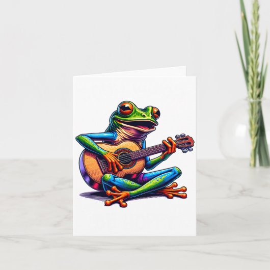 Cute Frog Playing A Guitar Dont Worry Be Hoppy _1  Kaart (Voorkant)
