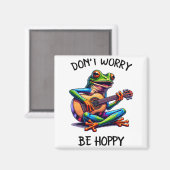 Cute Frog Playing A Guitar Dont Worry Be Hoppy _2  Magneet (Voorkant / Achterkant)