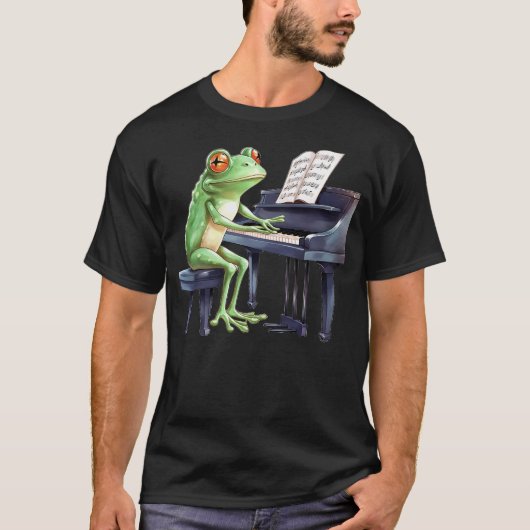 Cute Frog Playing Piano Musician Music T-shirt (Voorkant)