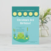 Cute Frog Pond Birthday Party Invitation Kaart (Staand voorkant)