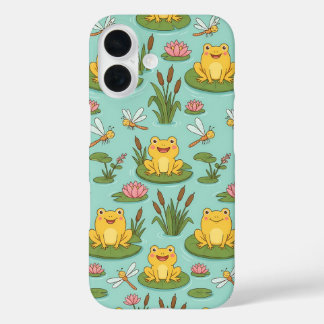 Cute Frog Pond Pattern iPhone 16 Hoesje