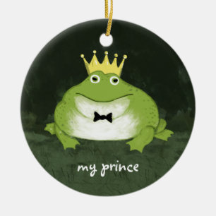 Cute Frog Prins met aangepaste tekstafel Keramisch Ornament