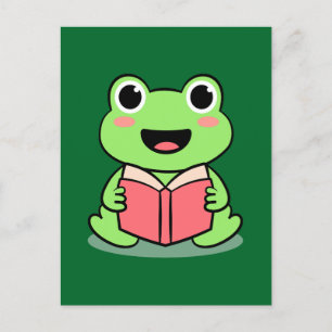 Cute Frog Reading Book Kawaii Briefkaart