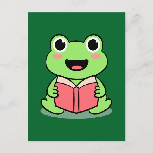 Cute Frog Reading Book Kawaii Briefkaart (Voorkant)