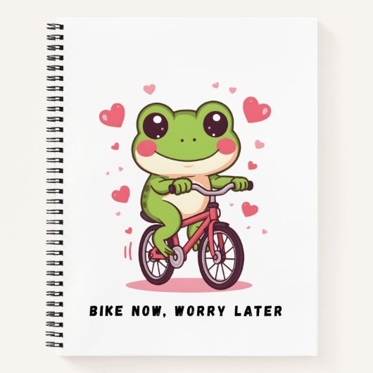 Cute Frog Riding Bicycle | Funny Frog Lover Gift Notitieboek (Voorkant)