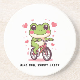 Cute Frog Riding Bicycle | Funny Frog Lover Gift Zandsteen Onderzetter