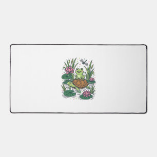 Cute Frog Riding Turtle Pond Vintage Vector Art_1