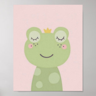 Cute frog.roze achtergrond. poster
