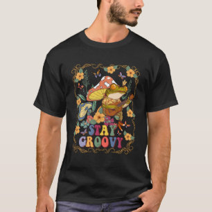 Cute Frog speelt Banjo op paddenstoel Hippie Blijf T-shirt