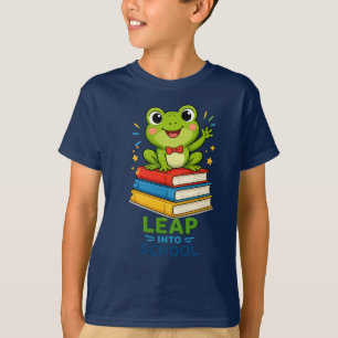 Cute Frog Sprong Naar School Kids Terug naar schoo T-shirt