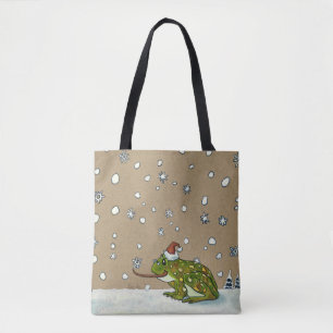 Cute Frog vangt snowflake met tong Draagtas