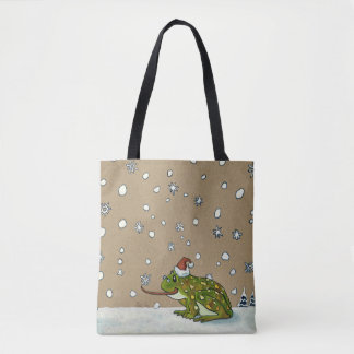 Cute Frog vangt snowflake met tong Draagtas